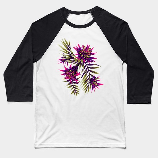 Fasciata Tropical Floral - Purple / Gold Baseball T-Shirt by andreaalice